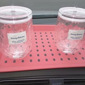 2 X TOMMY BAHAMAS 12 oz dual wall hard plastic cold only cups with lids, NWOT